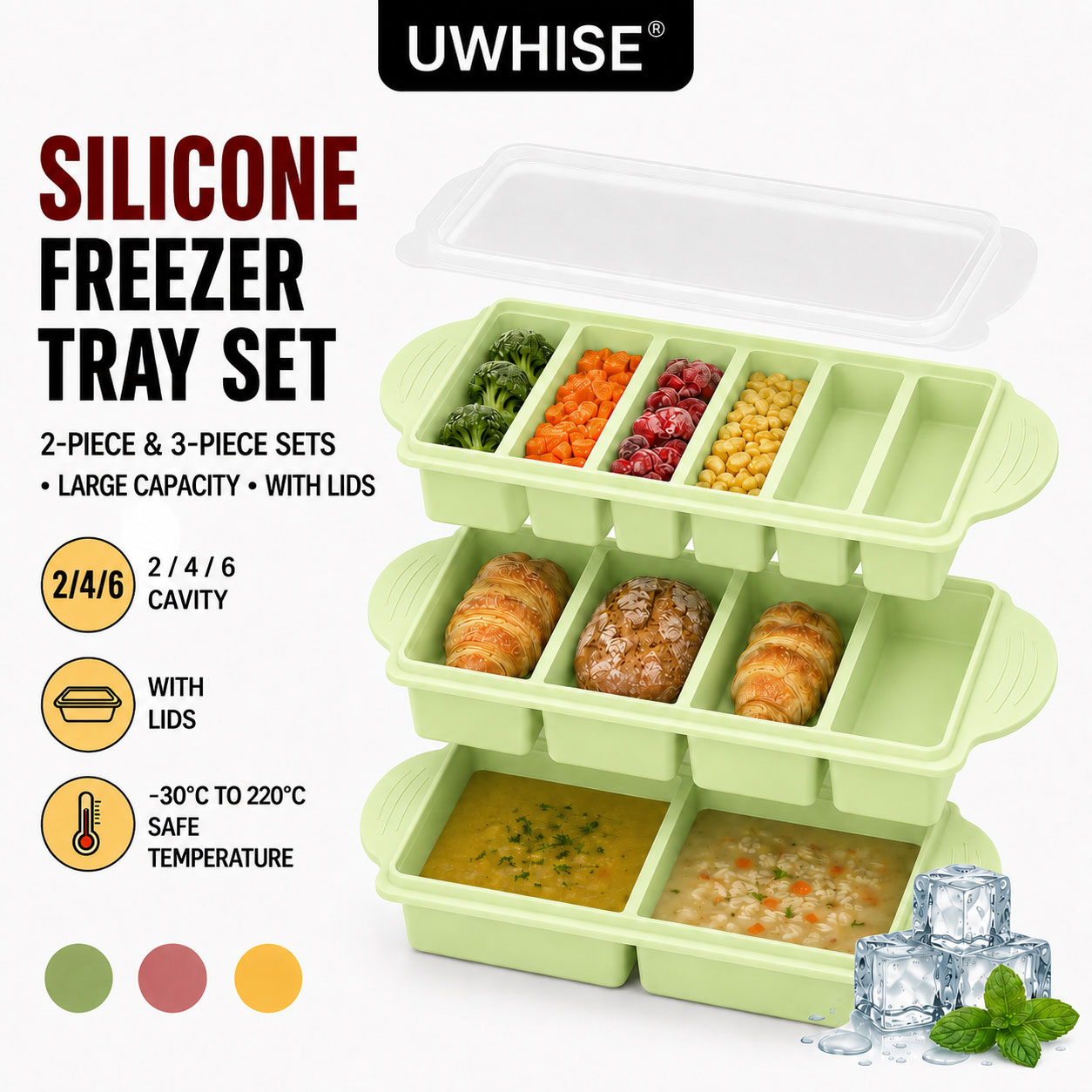Uwhise 2/3 PACK Silicone Freez - Meal Prep Template 评论和价格