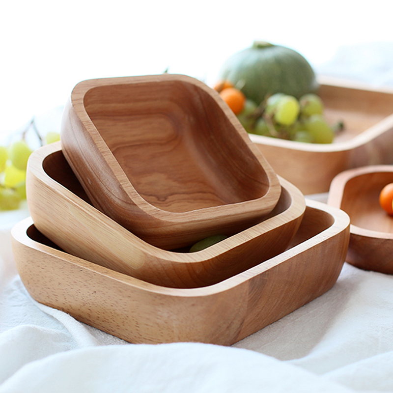 1Pc Square Wood Bowl 4 Size Fr - Meal Prep Bowl 评论和价格
