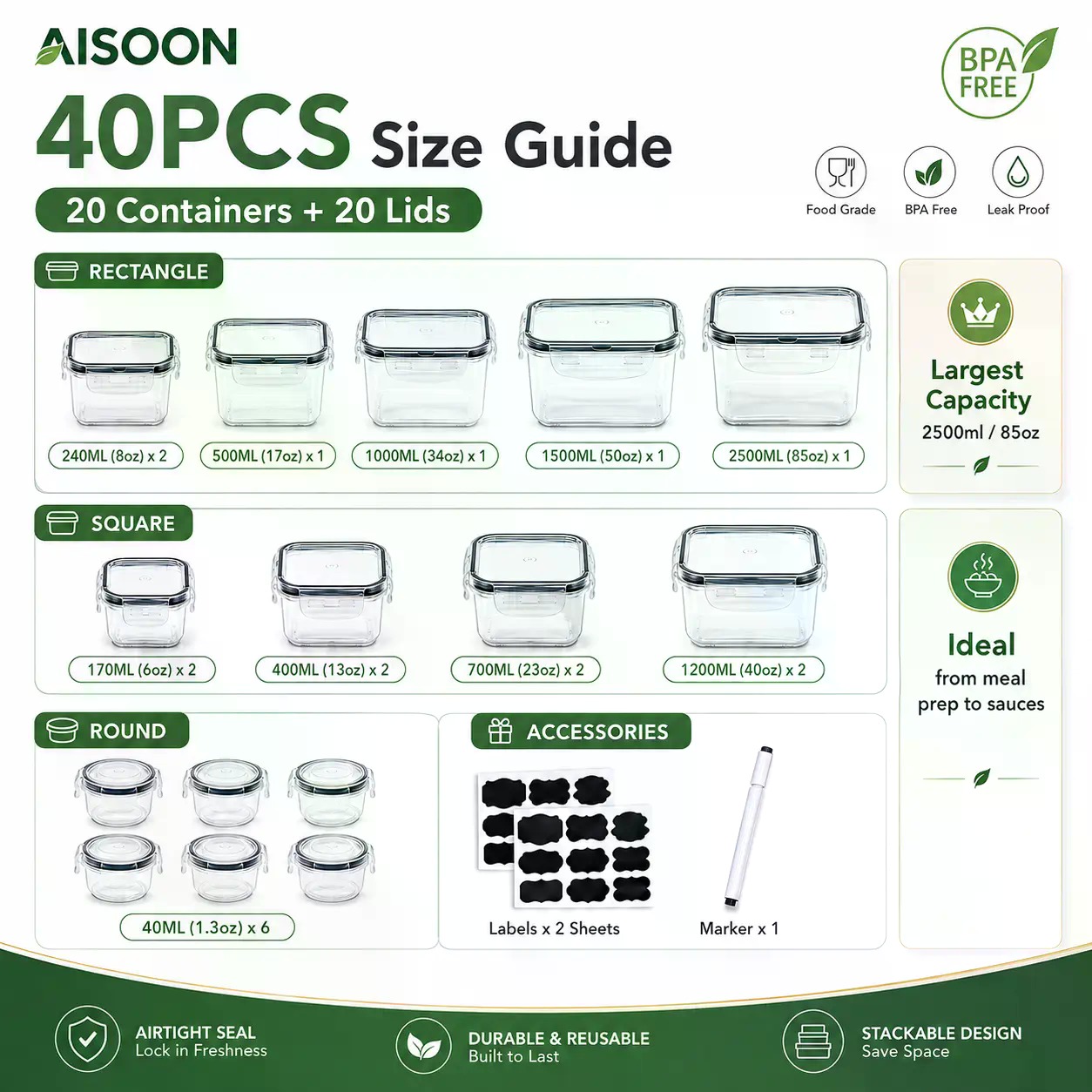 40 PCS Extra Large 85oz Silico - Meal Prep Kitchen 评论和价格
