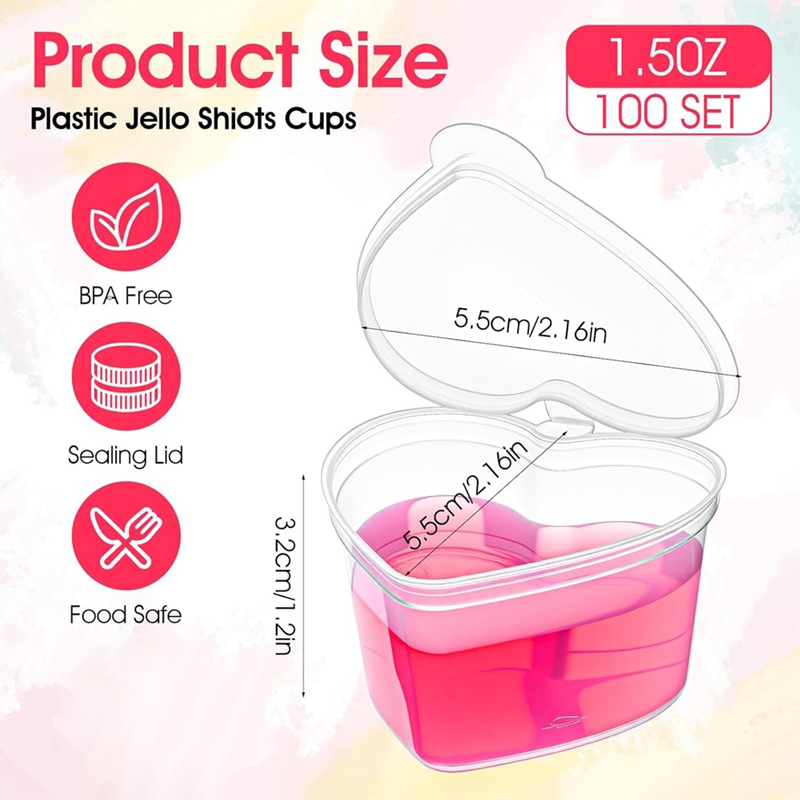 100 Sets 1.5 Oz Clear Heart Sh - Sauce Dipping Cup 评论和价格