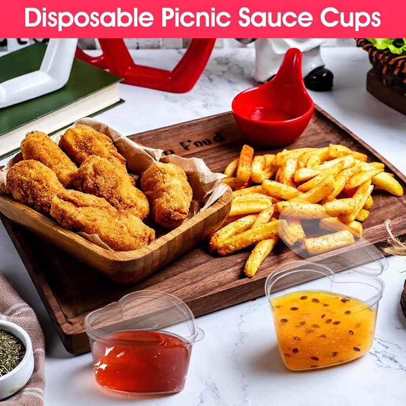 100 Sets 1.5 Oz Clear Heart Sh - Sauce Dipping Cup 评论和价格